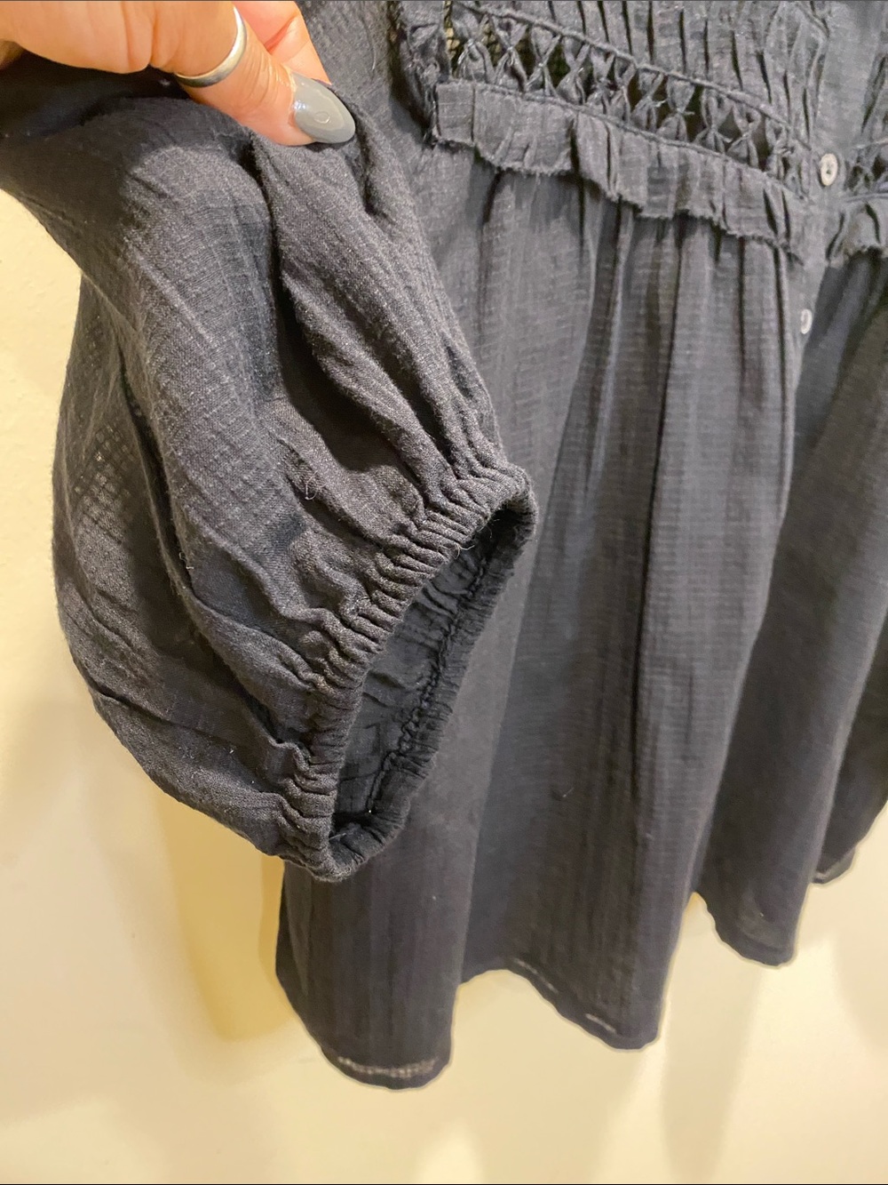 Calypso St. Barth Black Crochet Yoke Button-Down Cotton Top Sz XL - Picture 7 of 11
